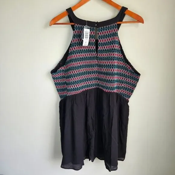 Torrid Black Smocked Babydoll Halter Top Women's 2X Dark Cottagecore Flattering - Picture 4 of 10